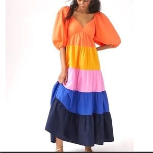 Farm Rio Color Block Tiered Maxi Dress